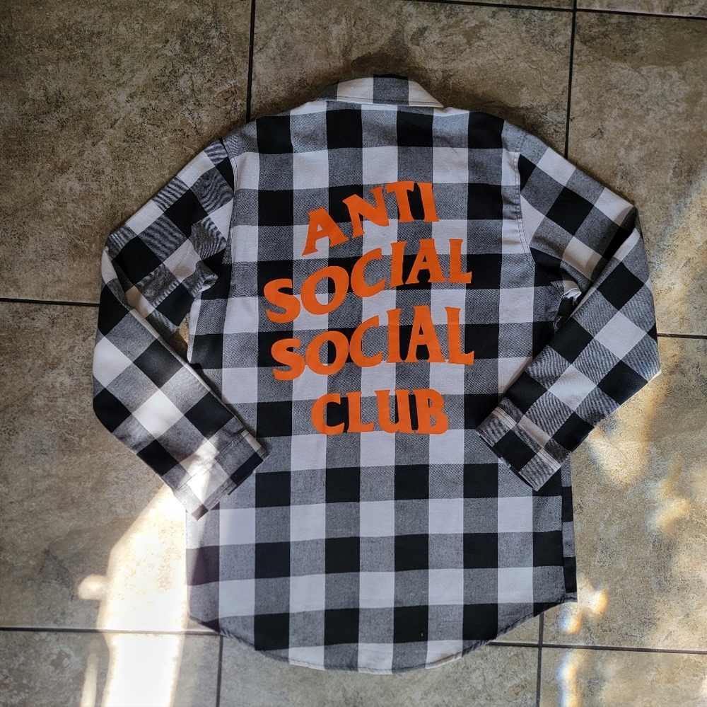 Anti Social Social Club Black and White Flannel Shirt. Mint